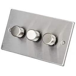 hamilton Hamilton 400W 3 Gang 2 Way Dimmer Satin Steel - hamilton Hamilton 400W 3 Gang 2 Way Dimmer Satin Steel