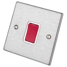hamilton Hamilton 45A DP 1 Gang Switch Red Rocker Satin Steel - hamilton Hamilton 45A DP 1 Gang Switch Red Rocker Satin Steel