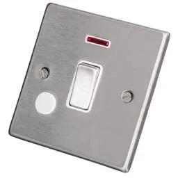 hamilton Hamilton 20A DP Switch with Neon and Flex Outlet White Insert Satin Steel - hamilton Hamilton 20A DP Switch with Neon and Flex Outlet White Insert Satin Steel