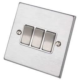 hamilton Hamilton 10A 3 Gang 2 Way Light Switch White Insert Satin Steel - hamilton Hamilton 10A 3 Gang 2 Way Light Switch White Insert Satin Steel