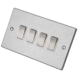 hamilton Hamilton 10A 4 Gang 2 Way Light Switch White Insert Satin Steel - hamilton Hamilton 10A 4 Gang 2 Way Light Switch White Insert Satin Steel