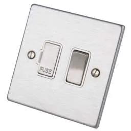 hamilton Hamilton 13A DP 1 Gang Switched Fused Spur White Insert Satin Steel - hamilton Hamilton 13A DP 1 Gang Switched Fused Spur White Insert Satin Steel