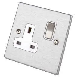 hamilton Hamilton 13A DP 1 Gang Switched Socket White Insert Satin Steel - hamilton Hamilton 13A DP 1 Gang Switched Socket White Insert Satin Steel