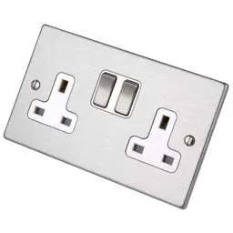 hamilton Hamilton 13A DP 2 Gang Switched Socket White Insert Satin Steel - hamilton Hamilton 13A DP 2 Gang Switched Socket White Insert Satin Steel