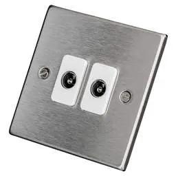 hamilton Hamilton 1 Gang Twin Non Isolated TV Outlet White Insert Satin Steel - hamilton Hamilton 1 Gang Twin Non Isolated TV Outlet White Insert Satin Steel