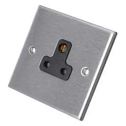 hamilton Hamilton 5A 1 Gang Unswitched Socket Black Insert Satin Steel - hamilton Hamilton 5A 1 Gang Unswitched Socket Black Insert Satin Steel