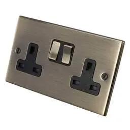 hamilton Hamilton 13A DP 2 Gang Switched Socket Black Insert Antique Brass - hamilton Hamilton 13A DP 2 Gang Switched Socket Black Insert Antique Brass