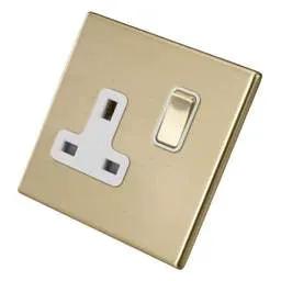 hamilton Hamilton 13A DP 1 Gang Switched Socket White Insert Screwless Satin Brass - hamilton Hamilton 13A DP 1 Gang Switched Socket White Insert Screwless Satin Brass