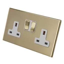 hamilton Hamilton 13A DP 2 Gang Switched Socket White Insert Screwless Satin Brass - hamilton Hamilton 13A DP 2 Gang Switched Socket White Insert Screwless Satin Brass