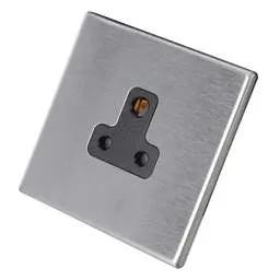 hamilton Hamilton 5A 1 Gang Unswitched Socket Black Insert Screwless Stainless Steel - hamilton Hamilton 5A 1 Gang Unswitched Socket Black Insert Screwless Stainless Steel