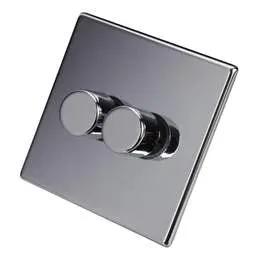 hamilton Hamilton 250W 2 Gang 2 Way LED Trailing/Leading Edge Dimmer Screwless Bright Chrome - hamilton Hamilton 250W 2 Gang 2 Way LED Trailing/Leading Edge Dimmer Screwless Bright Chrome
