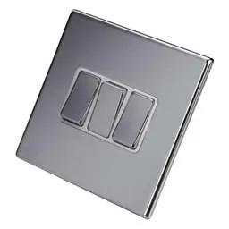 hamilton Hamilton 10A 3 Gang 2 Way Light Switch White Insert Screwless Bright Chrome - hamilton Hamilton 10A 3 Gang 2 Way Light Switch White Insert Screwless Bright Chrome