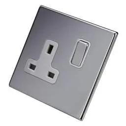 hamilton Hamilton 13A DP 1 Gang Switched Socket White Insert Screwless Bright Chrome - hamilton Hamilton 13A DP 1 Gang Switched Socket White Insert Screwless Bright Chrome