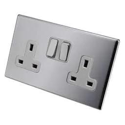 hamilton Hamilton 13A DP 2 Gang Switched Socket White Insert Screwless Bright Chrome - hamilton Hamilton 13A DP 2 Gang Switched Socket White Insert Screwless Bright Chrome