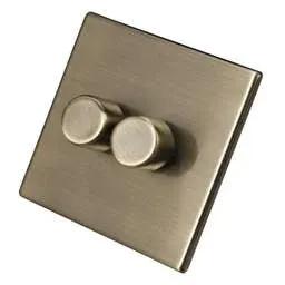 hamilton Hamilton 100W 2 Gang 2 Way LED Trailing/Leading Edge Dimmer Screwless Antique Brass - hamilton Hamilton 100W 2 Gang 2 Way LED Trailing/Leading Edge Dimmer Screwless Antique Brass