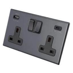 hamilton Hamilton 13A 2 Gang Switched Socket with Twin USB Outlets Grey Screwless Anthra Grey - hamilton Hamilton 13A 2 Gang Switched Socket with Twin USB Outlets Grey Screwless Anthra Grey