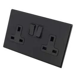 hamilton Hamilton 13A DP 2 Gang Switched Socket Black Insert Screwless Matt Black - hamilton Hamilton 13A DP 2 Gang Switched Socket Black Insert Screwless Matt Black