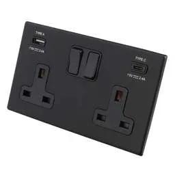 hamilton Hamilton 13A 2 Gang Switched Socket with USB Outlets Black Insert Screwless Matt Black - hamilton Hamilton 13A 2 Gang Switched Socket with USB Outlets Black Insert Screwless Matt Black