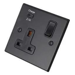 hamilton Hamilton 13A 1 Gang Switched Socket with USB Outlet Black Insert Matt Black - hamilton Hamilton 13A 1 Gang Switched Socket with USB Outlet Black Insert Matt Black