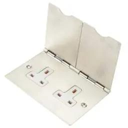 hamilton Hamilton 13A 2 Gang Unswitched Floor Socket White Insert Satin Chrome - hamilton Hamilton 13A 2 Gang Unswitched Floor Socket White Insert Satin Chrome