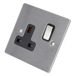 hamilton Hamilton 13A DP 1 Gang Switched Socket Black Insert Satin Steel - hamilton Hamilton 13A DP 1 Gang Switched Socket Black Insert Satin Steel