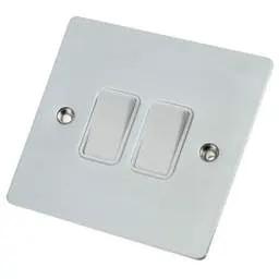 hamilton Hamilton Sheer 10A 2 Gang 2 Way Light Switch White Insert Satin Chrome - hamilton Hamilton Sheer 10A 2 Gang 2 Way Light Switch White Insert Satin Chrome