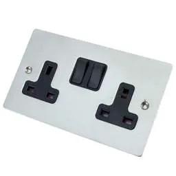 hamilton Hamilton Sheer 13A DP 2 Gang Switched Socket Black Insert Satin Chrome - hamilton Hamilton Sheer 13A DP 2 Gang Switched Socket Black Insert Satin Chrome