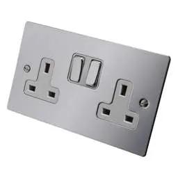 hamilton Hamilton 13A DP 2 Gang Switched Socket White Insert Bright Chrome - hamilton Hamilton 13A DP 2 Gang Switched Socket White Insert Bright Chrome