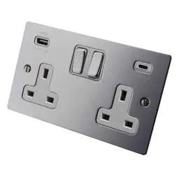 hamilton Hamilton 13A 2 Gang Switched Socket with Twin USB Outlets White Insert Bright Chrome - hamilton Hamilton 13A 2 Gang Switched Socket with Twin USB Outlets White Insert Bright Chrome