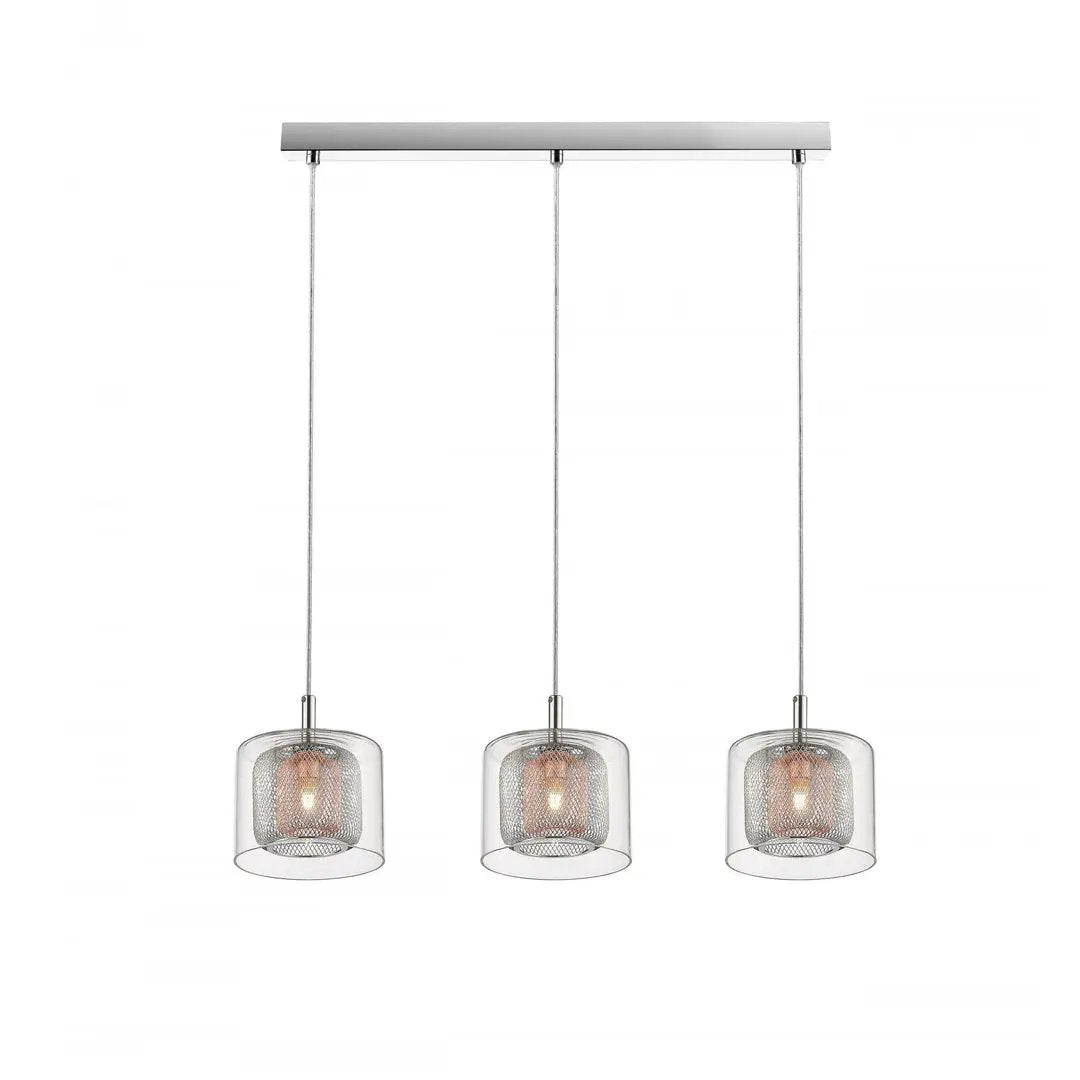 impex Impex PGH606101/03/CU/CH Laure 3 Light Linear Pendant Glass Copper Mesh - impex Impex PGH606101/03/CU/CH Laure 3 Light Linear Pendant Glass Copper Mesh