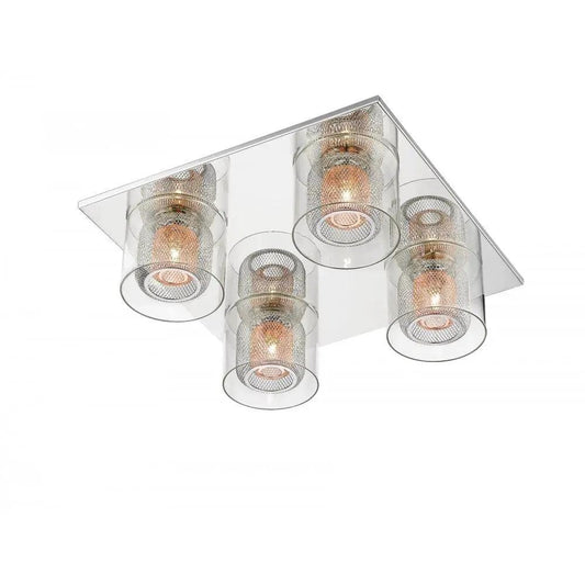 impex Impex PGH606101/04/PL/CH Laure 4 Light Glass Copper Mesh Flush - impex Impex PGH606101/04/PL/CH Laure 4 Light Glass Copper Mesh Flush