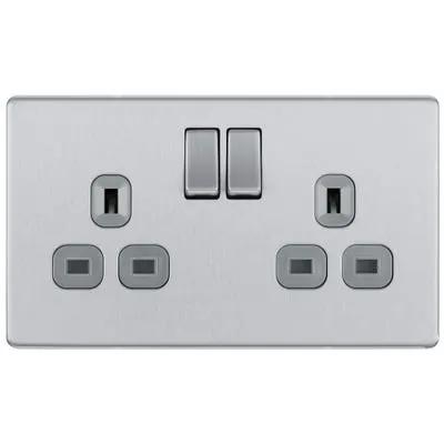 BG BG Screwless 13A 2 Gang DP Switched Socket Brushed Steel FBS22G - BG BG Screwless 13A 2 Gang DP Switched Socket Brushed Steel FBS22G