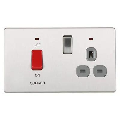 Electrical Lighting BG Screwless 45A DP Cooker Socket Neon Switch Brushed Steel FBS70G - Electrical Lighting BG Screwless 45A DP Cooker Socket Neon Switch Brushed Steel FBS70G