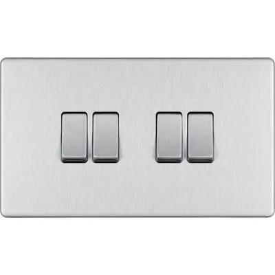 Electrical Lighting BG Screwless 20A 4 Gang 2 Way Light Switch Brushed Steel FBS44 - Electrical Lighting BG Screwless 20A 4 Gang 2 Way Light Switch Brushed Steel FBS44