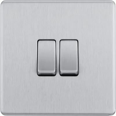 Electrical Lighting BG Screwless 20A 2 Gang 2 Way Light Switch Brushed Steel FBS42 - Electrical Lighting BG Screwless 20A 2 Gang 2 Way Light Switch Brushed Steel FBS42