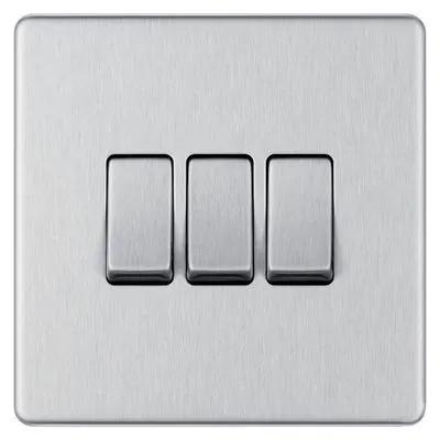 Electrical Lighting BG Screwless 20A 3 Gang 2 Way Light Switch Brushed Steel FBS43 - Electrical Lighting BG Screwless 20A 3 Gang 2 Way Light Switch Brushed Steel FBS43