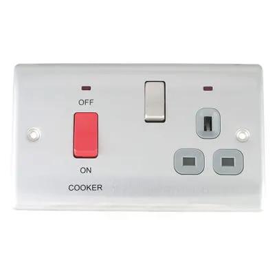 Electrical Lighting BG 45A DP Cooker Socket Neon Switch Brushed Steel NBS70G - Electrical Lighting BG 45A DP Cooker Socket Neon Switch Brushed Steel NBS70G