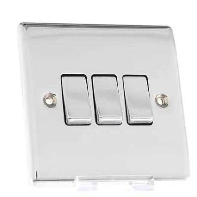 Electrical Lighting BG 20A 3 Gang 2 Way Light Switch Polished Chrome NPC43 - Electrical Lighting BG 20A 3 Gang 2 Way Light Switch Polished Chrome NPC43