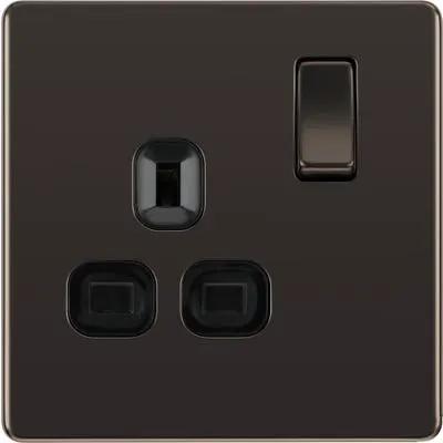 Electrical Lighting BG Screwless 13A 1 Gang DP Switched Socket Black Nickel FBN21B - Electrical Lighting BG Screwless 13A 1 Gang DP Switched Socket Black Nickel FBN21B