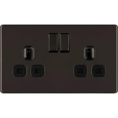 Electrical Lighting BG Screwless 13A 2 Gang DP Switched Socket Black Nickel FBN22B - Electrical Lighting BG Screwless 13A 2 Gang DP Switched Socket Black Nickel FBN22B