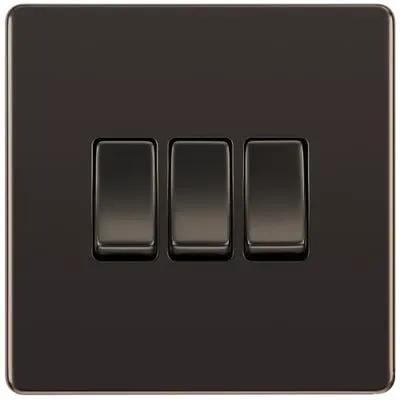 Electrical Lighting BG Screwless 20A 3 Gang 2 Way Light Switch Black Nickel FBN43 - Electrical Lighting BG Screwless 20A 3 Gang 2 Way Light Switch Black Nickel FBN43