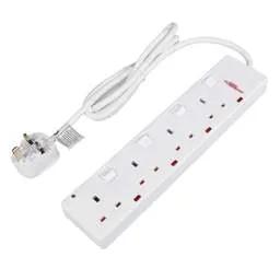 Extension Leads LGA Selectric 13A 2m 4 Gang Anti Surge Individually Switched Extension Lead with Neon White - Extension Leads LGA Selectric 13A 2m 4 Gang Anti Surge Individually Switched Extension Lead with Neon White