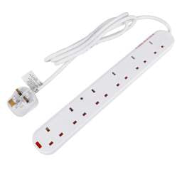 Extension Leads LGA Selectric 13A 2m 6 Gang Anti Surge Extension Lead with Neon White - Extension Leads LGA Selectric 13A 2m 6 Gang Anti Surge Extension Lead with Neon White