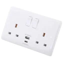 m2 slimline M2 Slimline 13A 2 Gang Switched Socket with 1 x Type A and 1 x Type C 4.8A USB Outlets White - Slimline m2 slimline M2 Slimline 13A 2 Gang Switched Socket with 1 x Type A and 1 x Type C 4.8A USB Outlets White Slimline