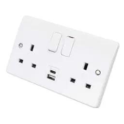 mk logic MK Logic Plus 13A 2 Gang Switched Socket with 1 x Type A and 1 x Type C USB Outlets White - Electrical mk logic MK Logic Plus 13A 2 Gang Switched Socket with 1 x Type A and 1 x Type C USB Outlets White Electrical