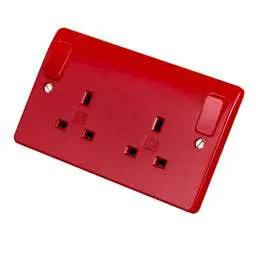 mk logic MK Logic Plus 13A DP 2 Gang Switched Socket with Outboard Rockers Red - Electrical mk logic MK Logic Plus 13A DP 2 Gang Switched Socket with Outboard Rockers Red Electrical