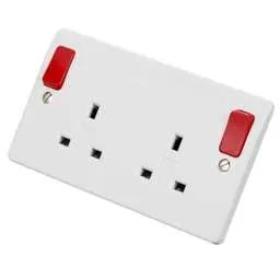 mk logic MK Logic Plus 13A DP 2 Gang Switched Socket with Red Outboard Rockers White - Electrical mk logic MK Logic Plus 13A DP 2 Gang Switched Socket with Red Outboard Rockers White Electrical