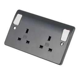 mk logic MK Logic Plus 13A DP 2 Gang Switched Socket with White Outboard Rockers Graphite - Electrical mk logic MK Logic Plus 13A DP 2 Gang Switched Socket with White Outboard Rockers Graphite Electrical
