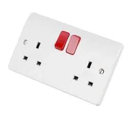 mk logic MK Logic Plus 13A DP 2 Gang Switched Socket with Red Rockers White - Electrical mk logic MK Logic Plus 13A DP 2 Gang Switched Socket with Red Rockers White Electrical
