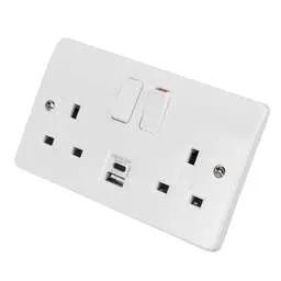 mk logic MK Logic Plus 13A 2 Gang Switched Socket with Type A / Type C Fast Charge USB Outlets White - Electrical mk logic MK Logic Plus 13A 2 Gang Switched Socket with Type A / Type C Fast Charge USB Outlets White Electrical